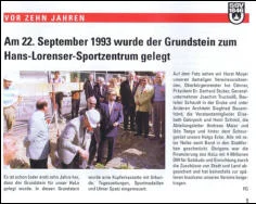 Zeitungsbericht zur Grundsteinlegung des Hans-Lorenser-Sportzentrums